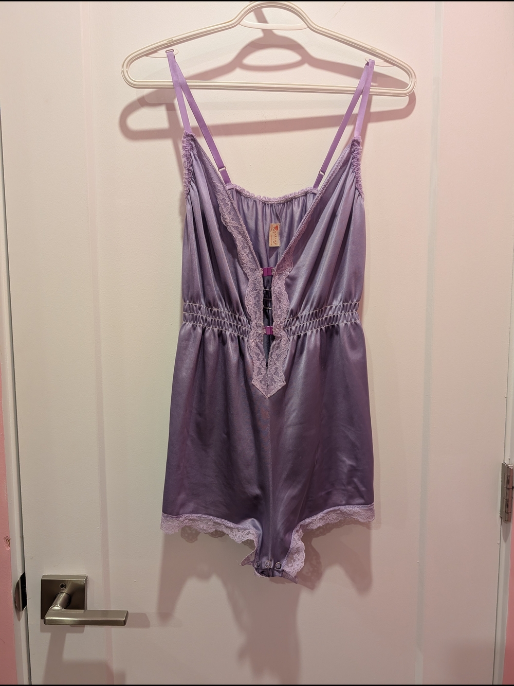 Lavender Lace-Trim Satin Romper by